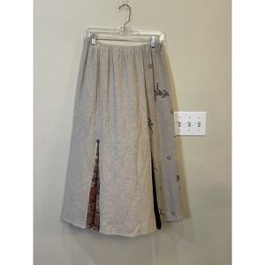 Vintage Donna Jessica Art To Wear Boho Maxi Embroidered Skirt Size 2 Flax Silk